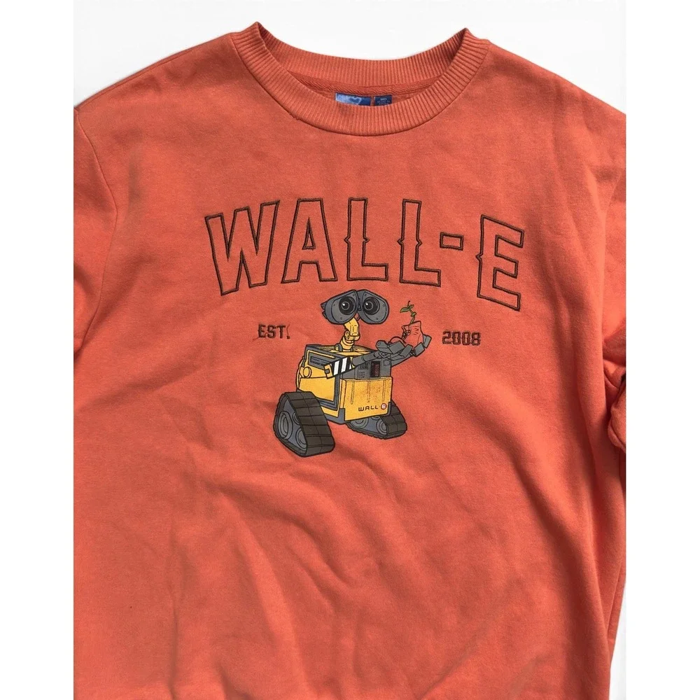 Disney Pixar Wall-E Sweatshirt Orange Embroidered Pullover Crewneck Men's Size M